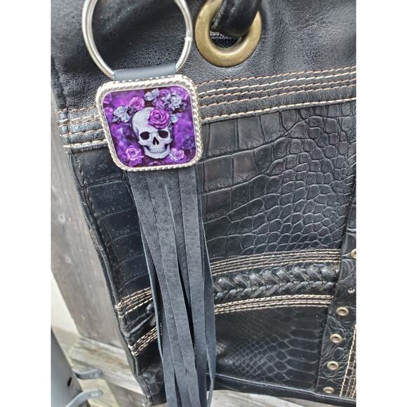 Handmade boho skull lover Leather Fringe Western bag charm Long fringe keychain - Picture 2 of 4
